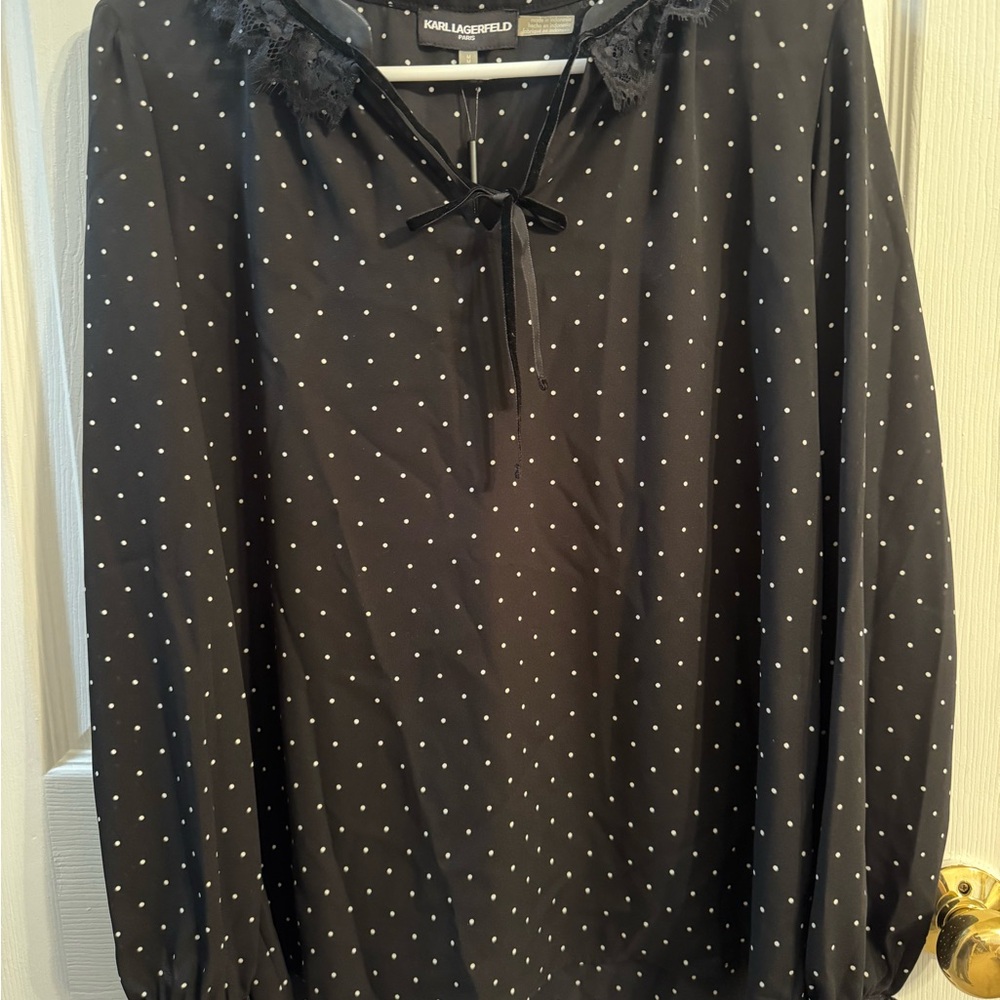 Karl Lagerfeld Black and White Polka Dot Blouse